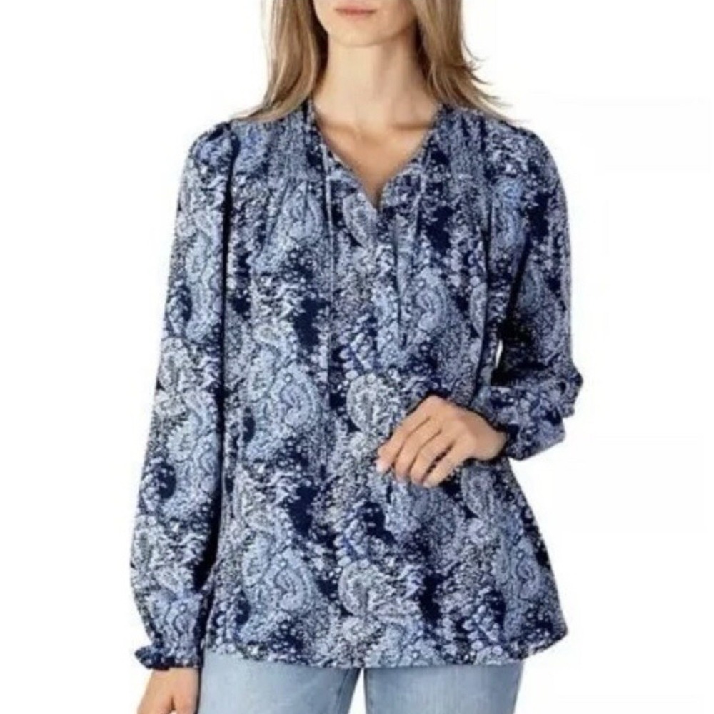 Joie Paisley Peasant Top Womens XXL 2X Blue Lightweight Balloon‎ Sleeves Blouse